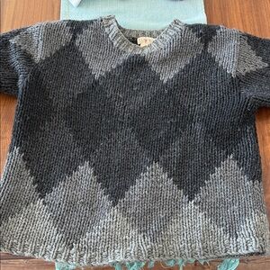 J. Crew Dark and Light Gray Argyle Crewneck Sweater 90’s